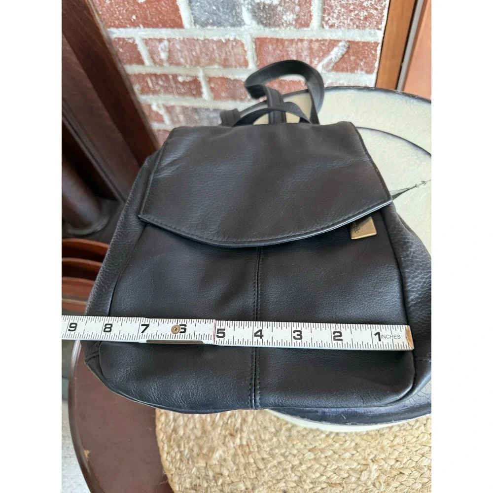 Tignanello Black Leather Sling Backpack‎ Day Pack Handbag Purse Adj Strap